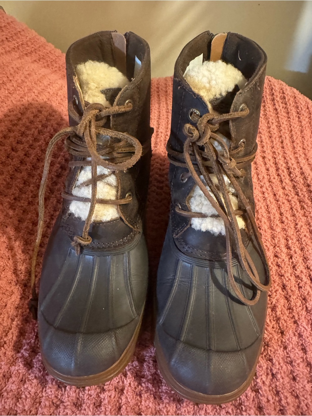 Sperry Brown Leather & Shearling Lace-Up Duck Boots